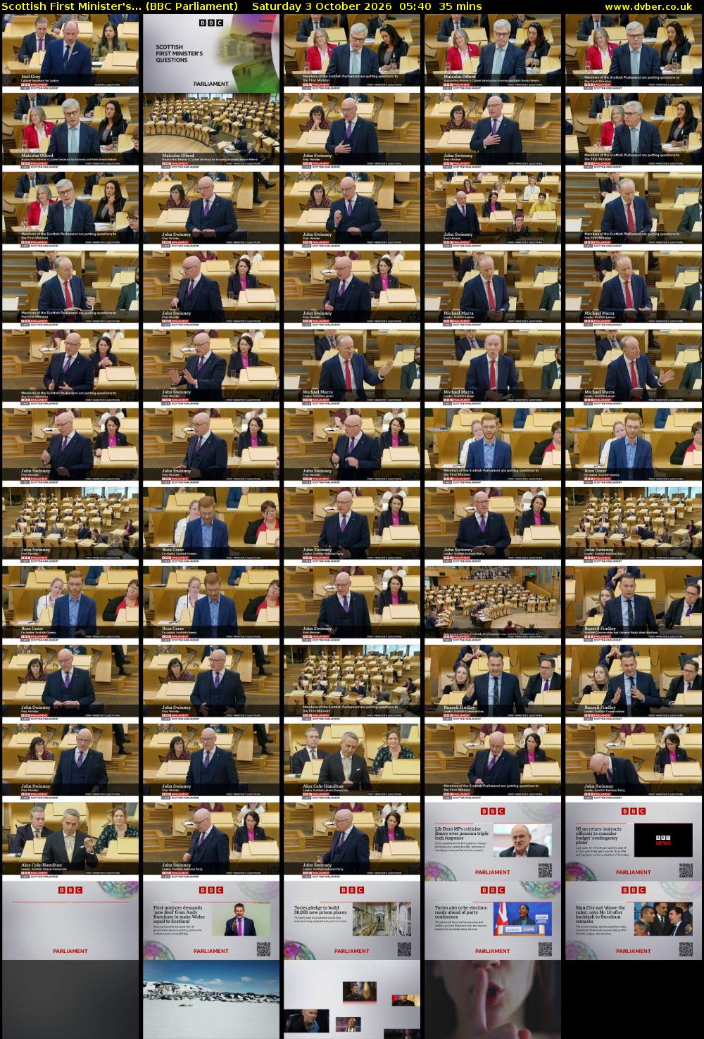 Scottish First Minister's... (BBC Parliament) Saturday 3 October 2026 05:40 - 06:15