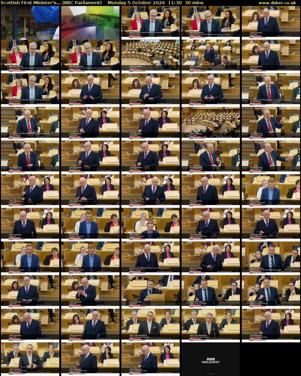 Scottish First Minister's... (BBC Parliament) Monday 5 October 2026 11:30 - 12:00