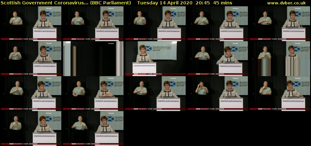 Scottish Government Coronavirus... (BBC Parliament) Tuesday 14 April 2020 20:45 - 21:30