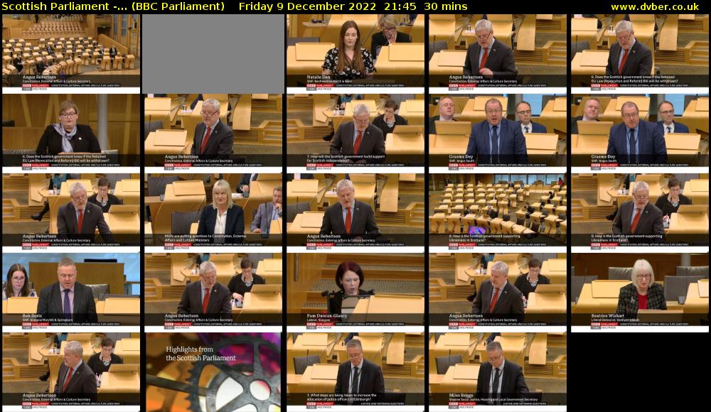 Scottish Parliament -... (BBC Parliament) Friday 9 December 2022 21:45 - 22:15
