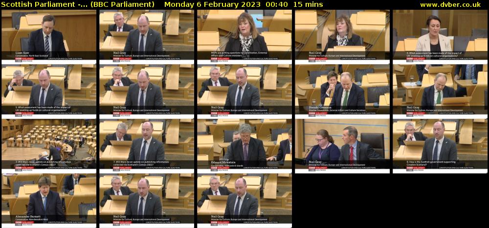Scottish Parliament -... (BBC Parliament) Monday 6 February 2023 00:40 - 00:55