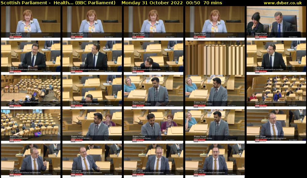 Scottish Parliament -  Health... (BBC Parliament) Monday 31 October 2022 00:50 - 02:00