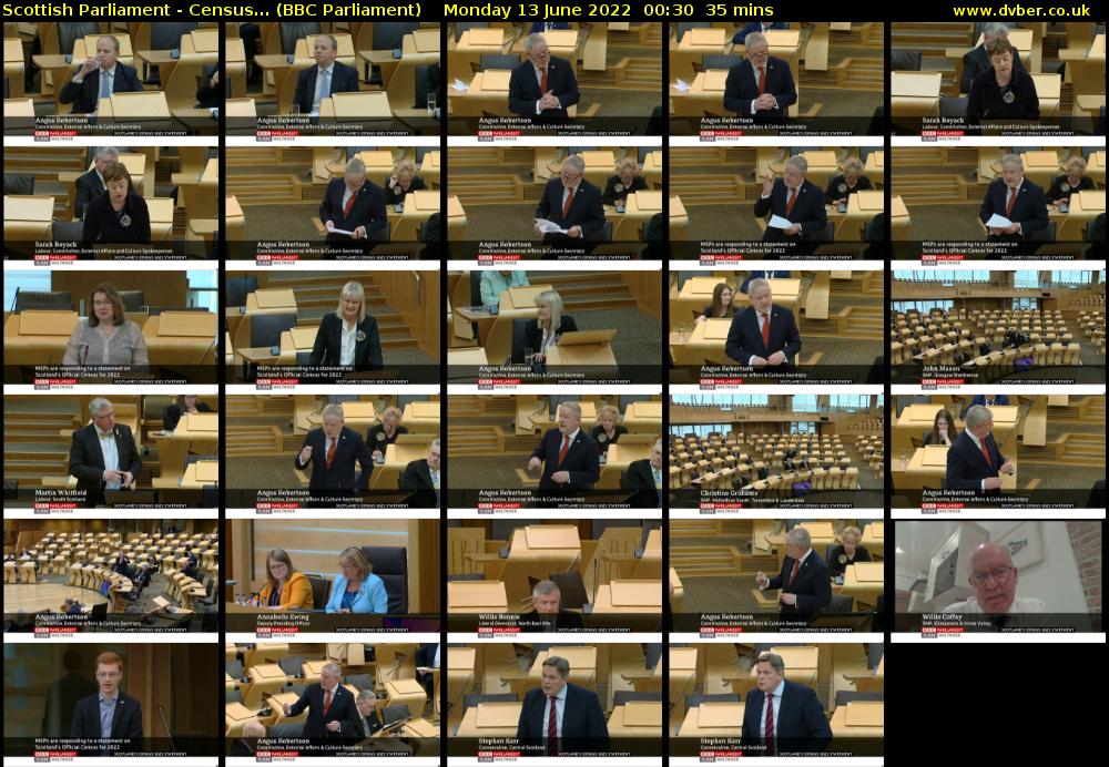 Scottish Parliament - Census... (BBC Parliament) Monday 13 June 2022 00:30 - 01:05
