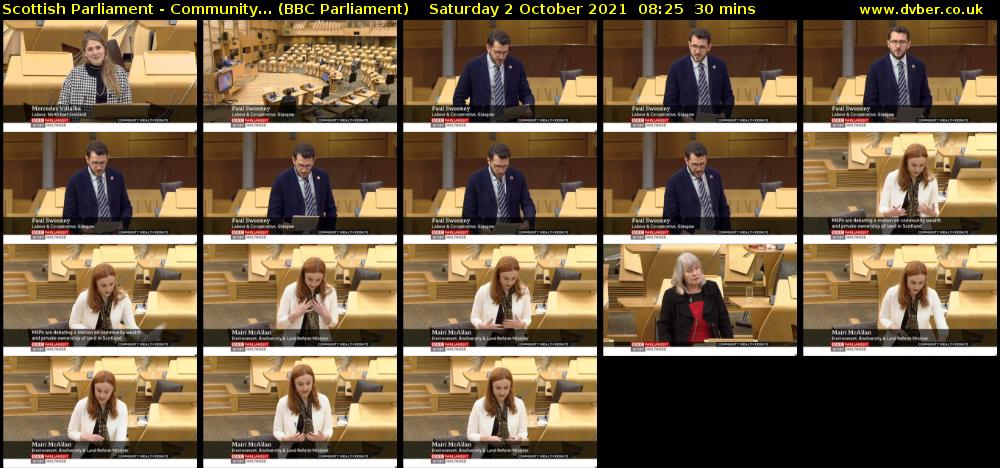 Scottish Parliament - Community... (BBC Parliament) Saturday 2 October 2021 08:25 - 08:55