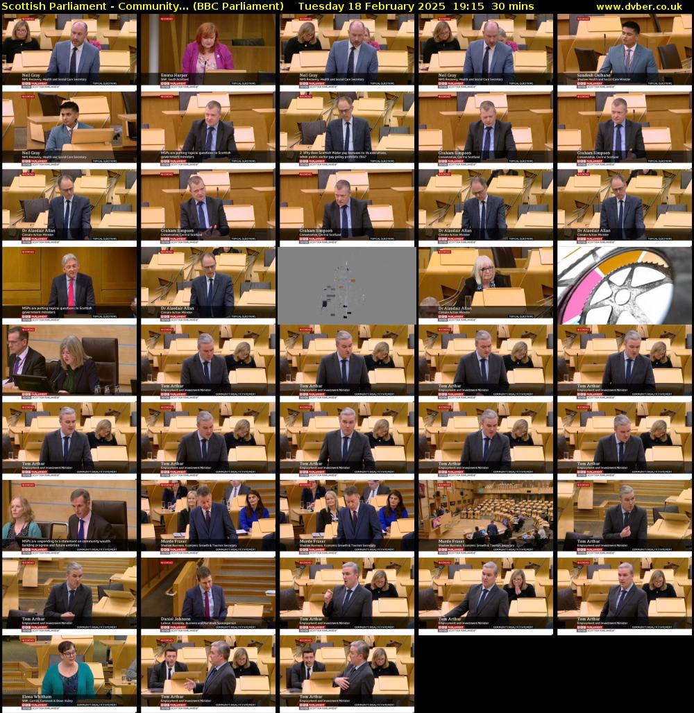 Scottish Parliament - Community... (BBC Parliament) Tuesday 18 February 2025 19:15 - 19:45