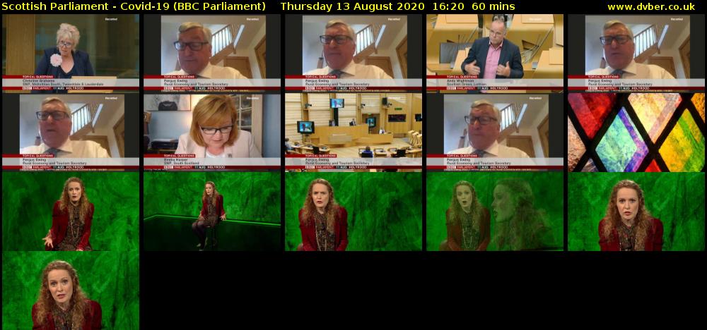 Scottish Parliament - Covid-19 (BBC Parliament) Thursday 13 August 2020 16:20 - 17:20