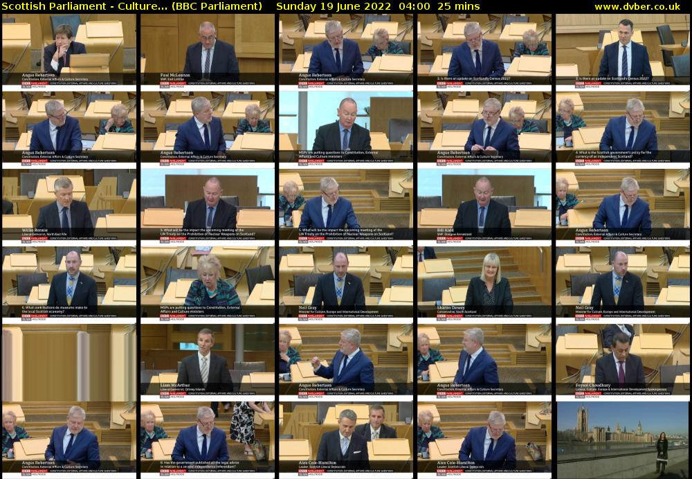 Scottish Parliament - Culture... (BBC Parliament) Sunday 19 June 2022 04:00 - 04:25
