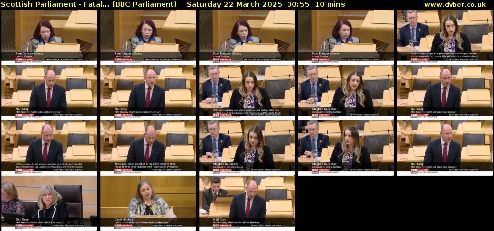 Scottish Parliament - Fatal... (BBC Parliament) Saturday 22 March 2025 00:55 - 01:05