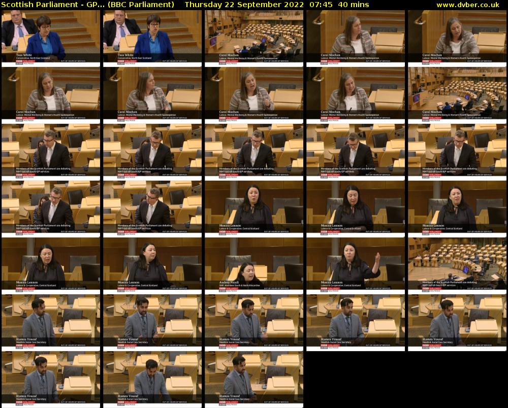 Scottish Parliament - GP... (BBC Parliament) Thursday 22 September 2022 07:45 - 08:25