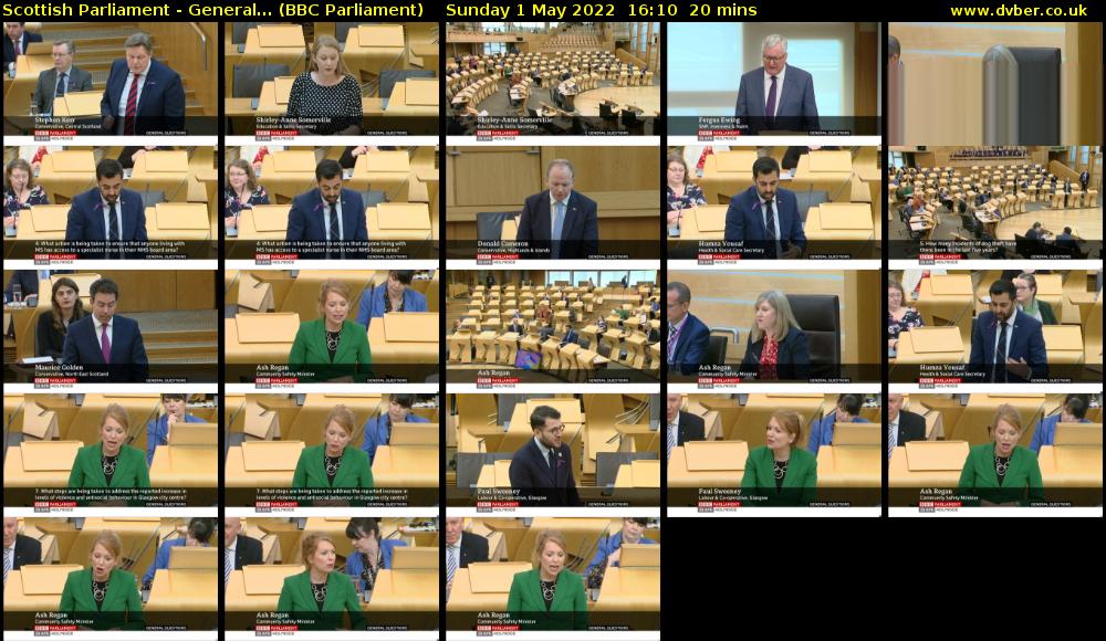 Scottish Parliament - General... (BBC Parliament) Sunday 1 May 2022 16:10 - 16:30