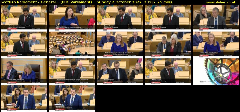 Scottish Parliament - General... (BBC Parliament) Sunday 2 October 2022 23:05 - 23:30