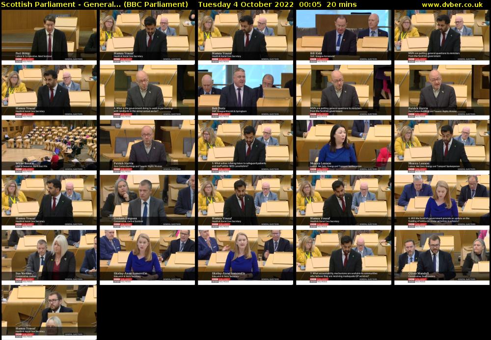 Scottish Parliament - General... (BBC Parliament) Tuesday 4 October 2022 00:05 - 00:25