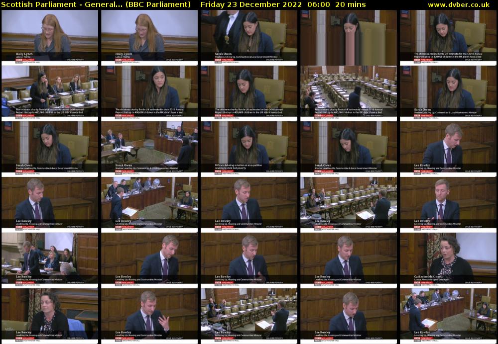 Scottish Parliament - General... (BBC Parliament) Friday 23 December 2022 06:00 - 06:20