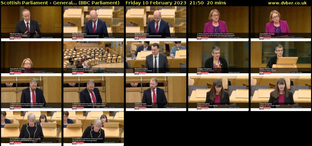 Scottish Parliament - General... (BBC Parliament) Friday 10 February 2023 21:50 - 22:10