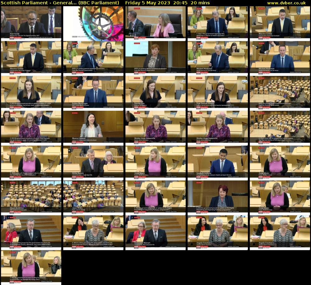 Scottish Parliament - General... (BBC Parliament) Friday 5 May 2023 20:45 - 21:05