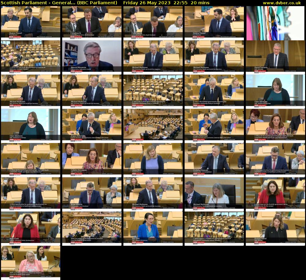 Scottish Parliament - General... (BBC Parliament) Friday 26 May 2023 22:55 - 23:15