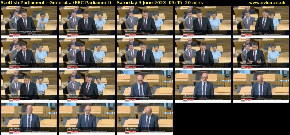 Scottish Parliament - General... (BBC Parliament) Saturday 3 June 2023 03:45 - 04:05