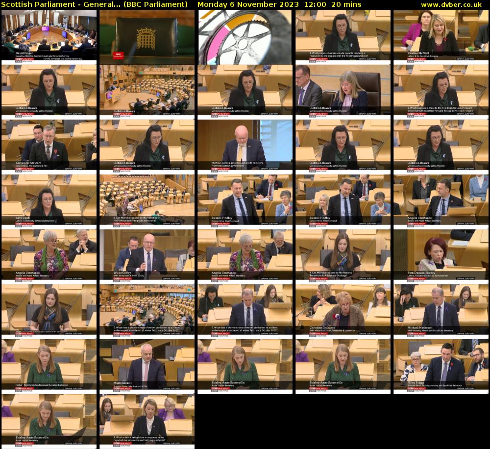 Scottish Parliament - General... (BBC Parliament) Monday 6 November 2023 12:00 - 12:20