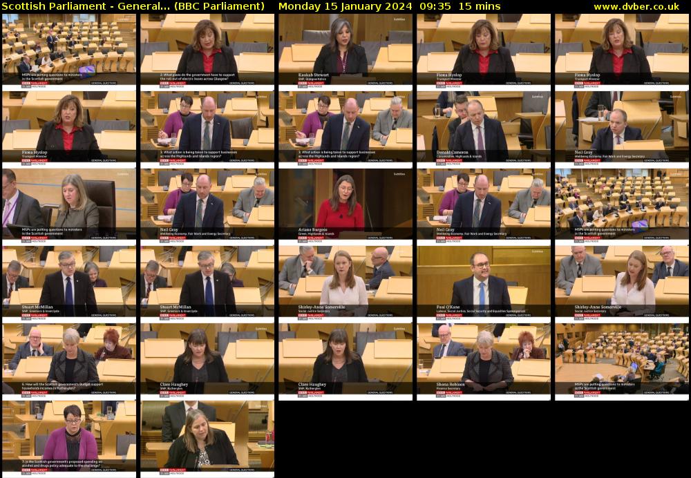 Scottish Parliament - General... (BBC Parliament) Monday 15 January 2024 09:35 - 09:50