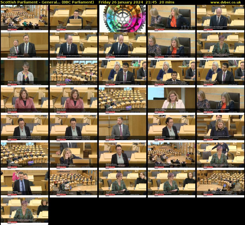 Scottish Parliament - General... (BBC Parliament) Friday 26 January 2024 21:45 - 22:05