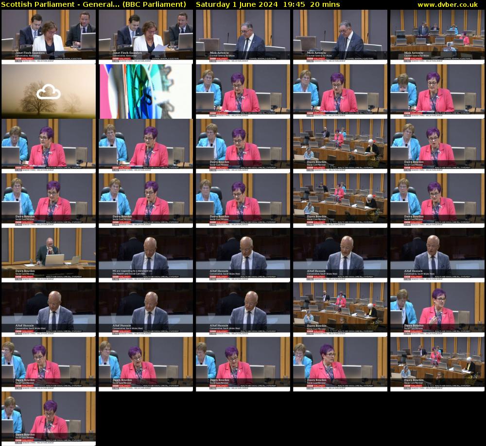 Scottish Parliament - General... (BBC Parliament) Saturday 1 June 2024 19:45 - 20:05