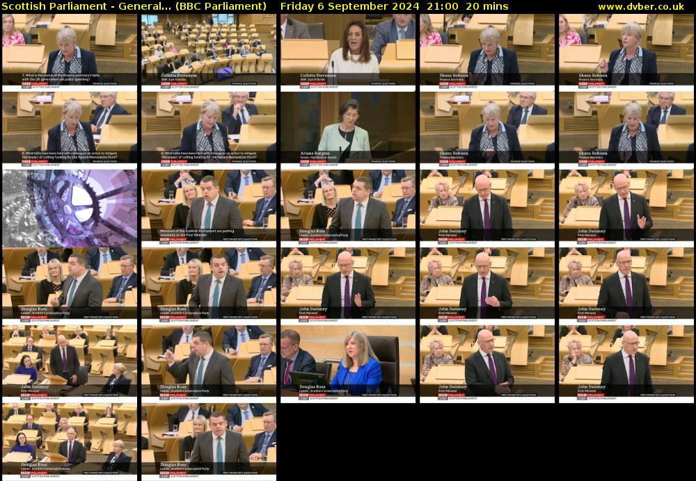 Scottish Parliament - General... (BBC Parliament) Friday 6 September 2024 21:00 - 21:20