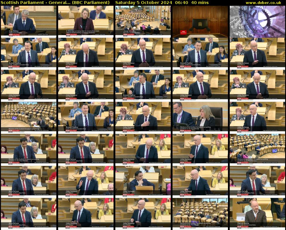 Scottish Parliament - General... (BBC Parliament) Saturday 5 October 2024 06:40 - 07:20