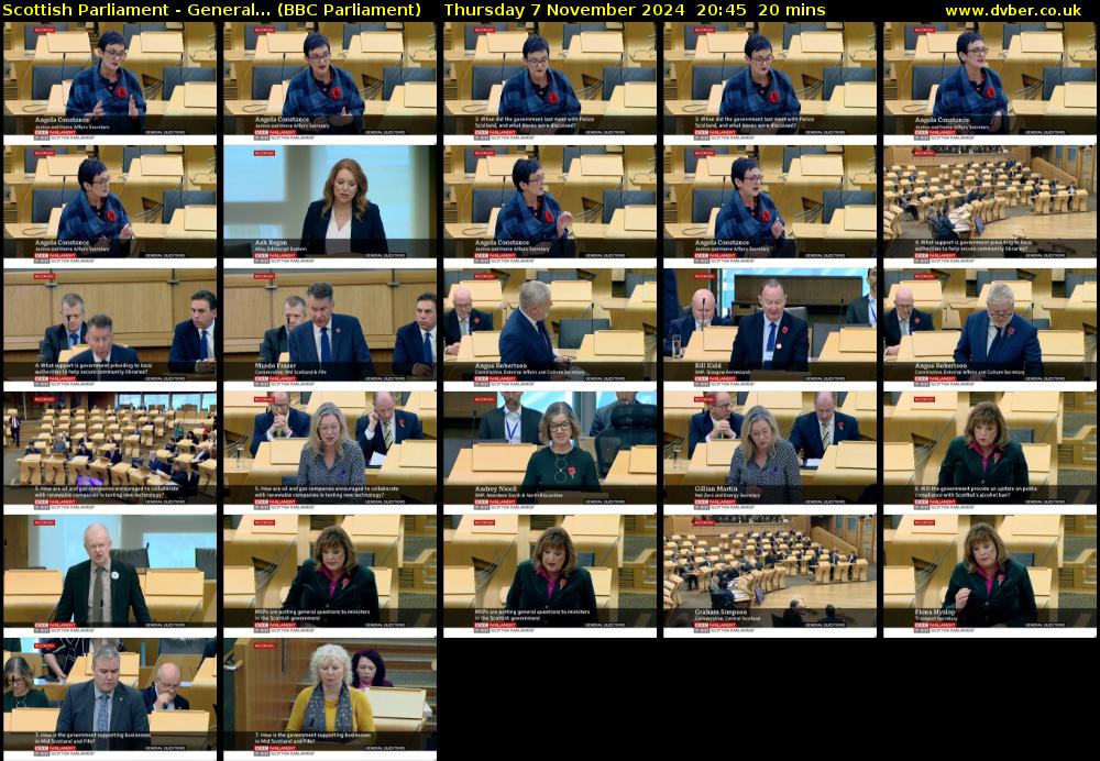 Scottish Parliament - General... (BBC Parliament) Thursday 7 November 2024 20:45 - 21:05