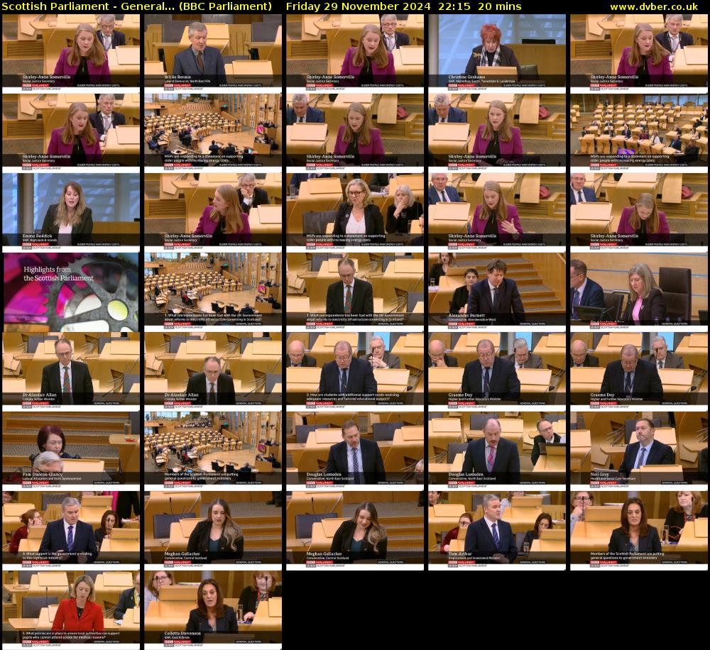 Scottish Parliament - General... (BBC Parliament) Friday 29 November 2024 22:15 - 22:35