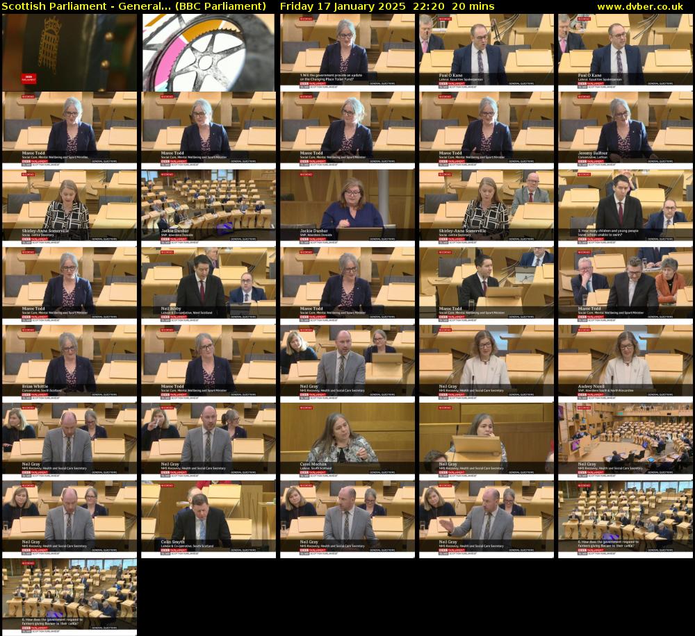 Scottish Parliament - General... (BBC Parliament) Friday 17 January 2025 22:20 - 22:40