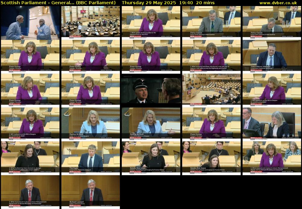 Scottish Parliament - General... (BBC Parliament) Thursday 29 May 2025 19:40 - 20:00