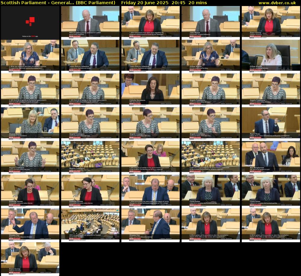 Scottish Parliament - General... (BBC Parliament) Friday 20 June 2025 20:45 - 21:05