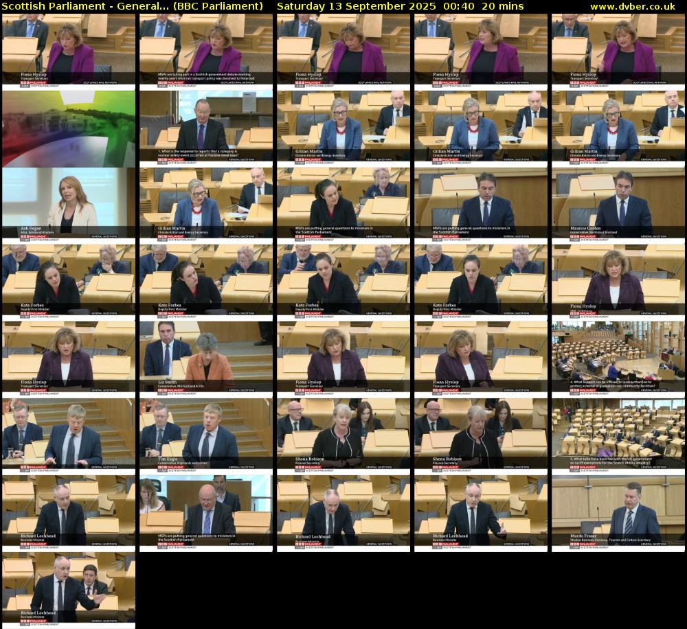 Scottish Parliament - General... (BBC Parliament) Saturday 13 September 2025 00:40 - 01:00