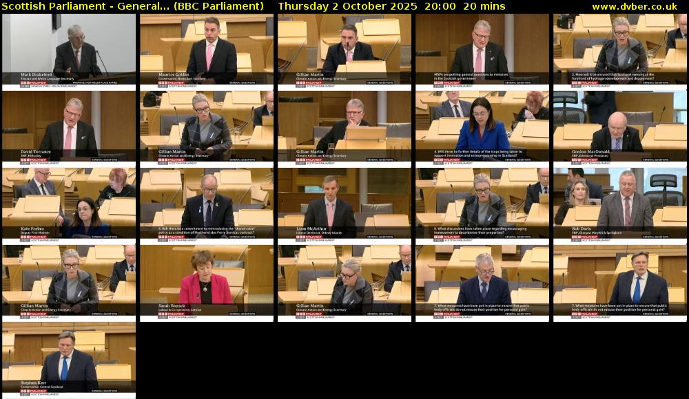 Scottish Parliament - General... (BBC Parliament) Thursday 2 October 2025 20:00 - 20:20
