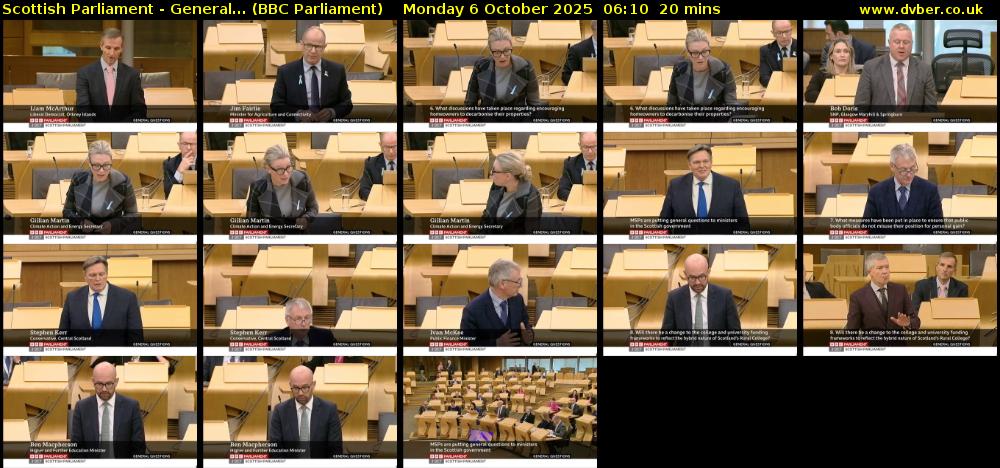 Scottish Parliament - General... (BBC Parliament) Monday 6 October 2025 06:10 - 06:30