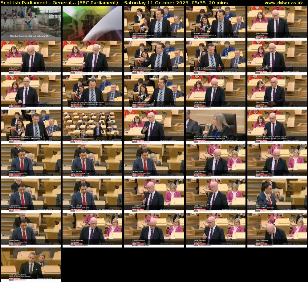 Scottish Parliament - General... (BBC Parliament) Saturday 11 October 2025 05:35 - 05:55