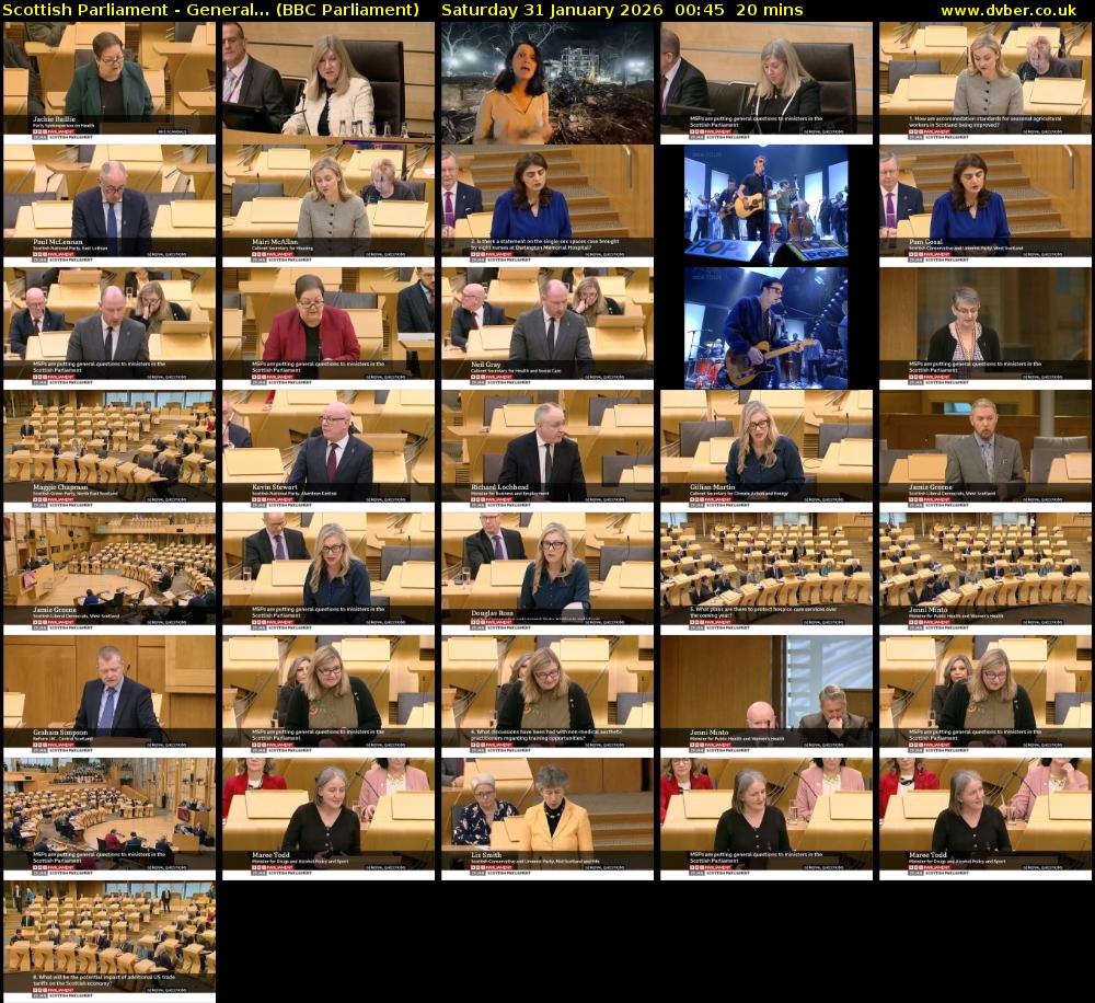 Scottish Parliament - General... (BBC Parliament) Saturday 31 January 2026 00:45 - 01:05