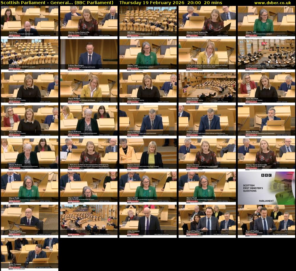 Scottish Parliament - General... (BBC Parliament) Thursday 19 February 2026 20:00 - 20:20