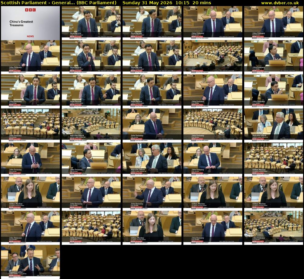 Scottish Parliament - General... (BBC Parliament) Sunday 31 May 2026 10:15 - 10:35