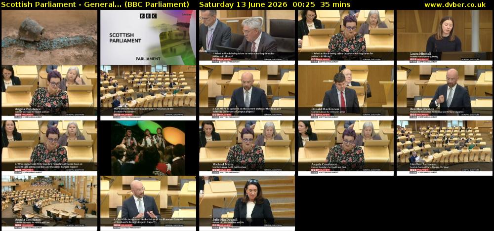 Scottish Parliament - General... (BBC Parliament) Saturday 13 June 2026 00:25 - 01:00