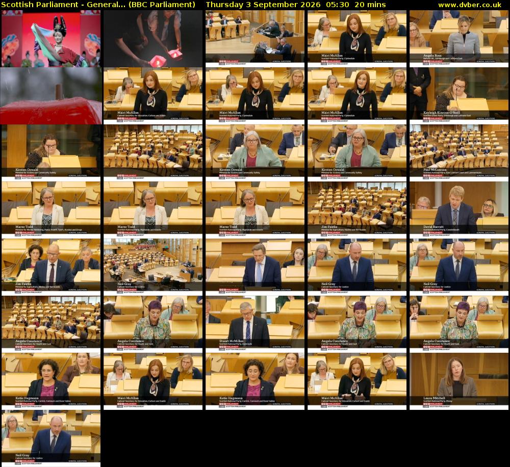 Scottish Parliament - General... (BBC Parliament) Thursday 3 September 2026 05:30 - 05:50