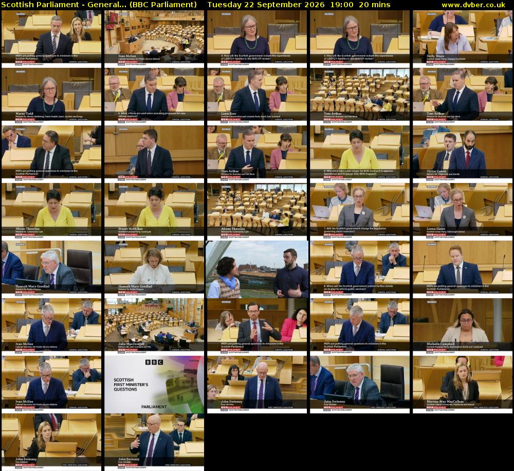 Scottish Parliament - General... (BBC Parliament) Tuesday 22 September 2026 19:00 - 19:20