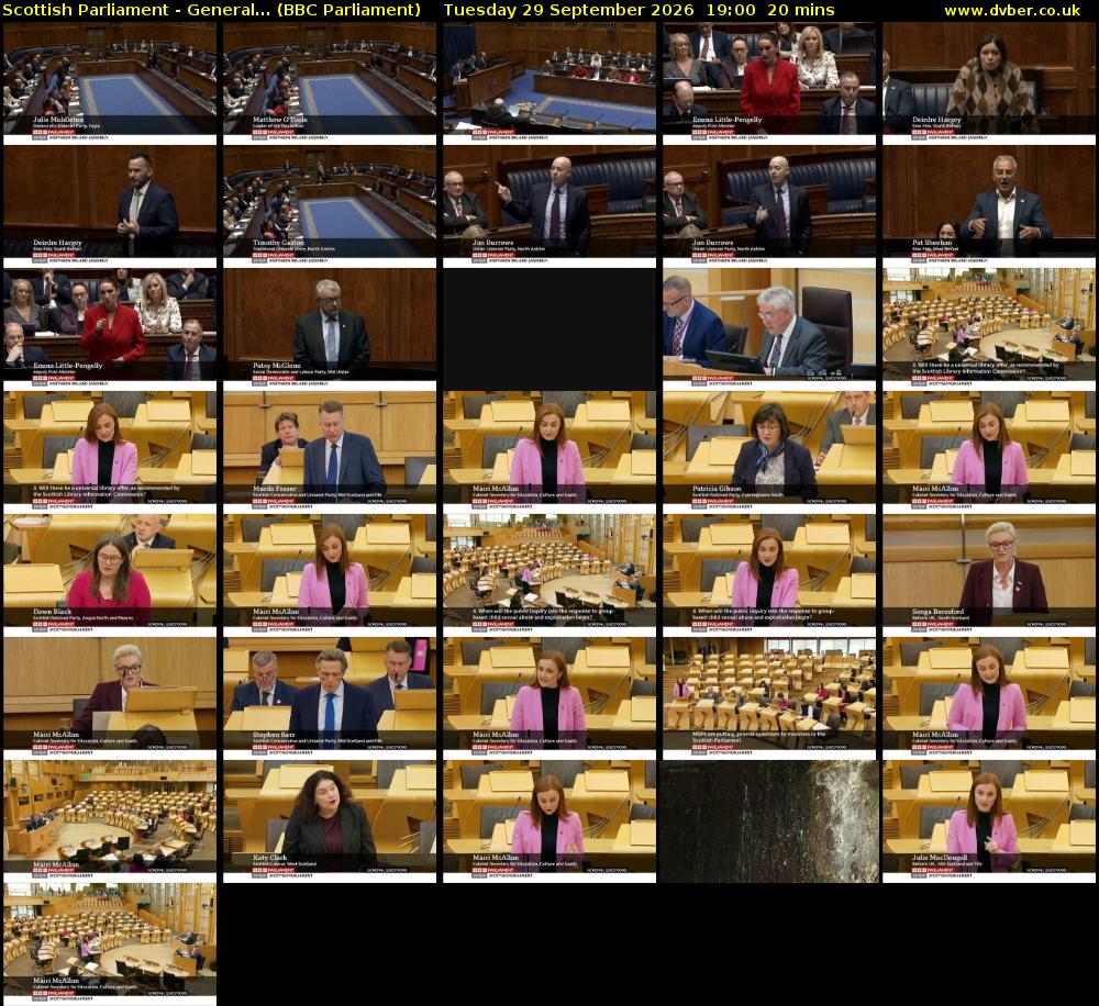 Scottish Parliament - General... (BBC Parliament) Tuesday 29 September 2026 19:00 - 19:20