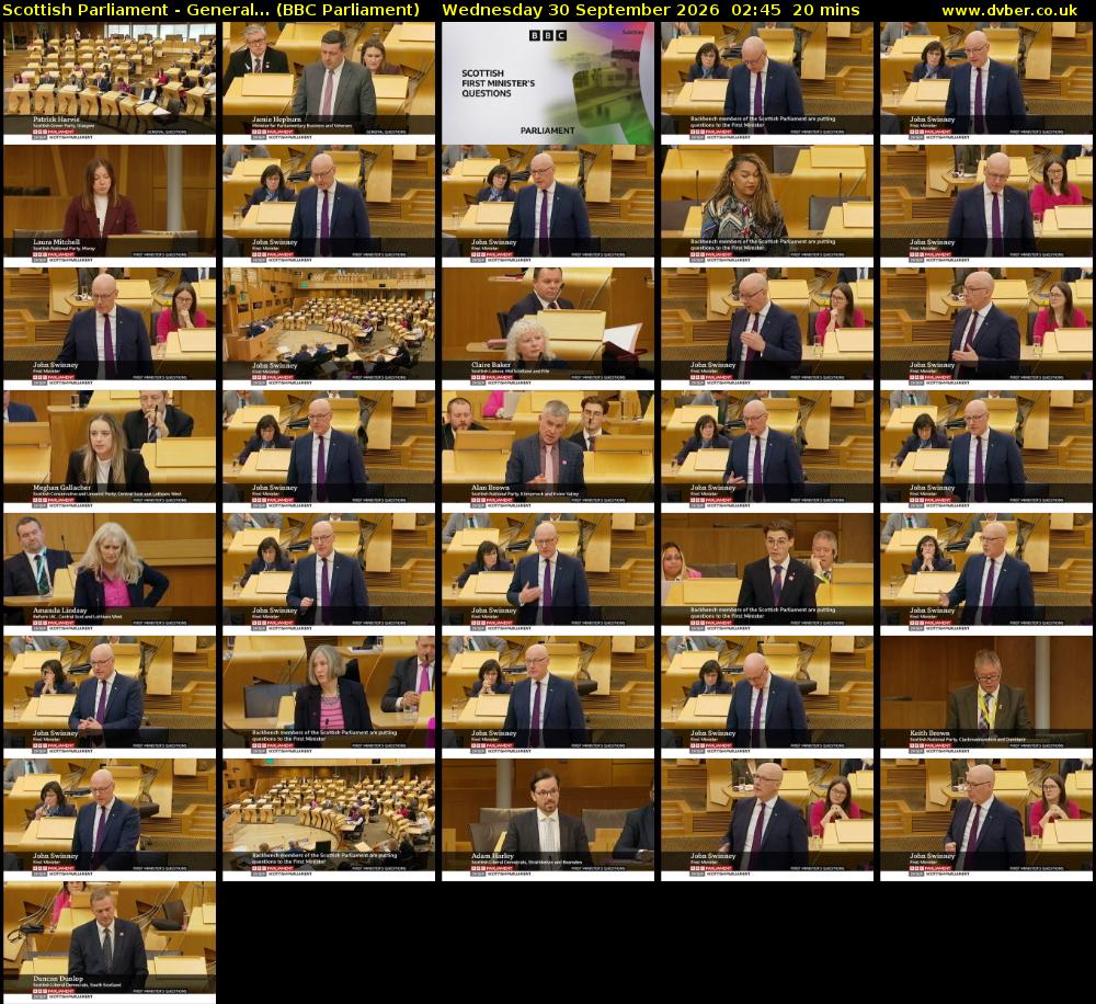 Scottish Parliament - General... (BBC Parliament) Wednesday 30 September 2026 02:45 - 03:05