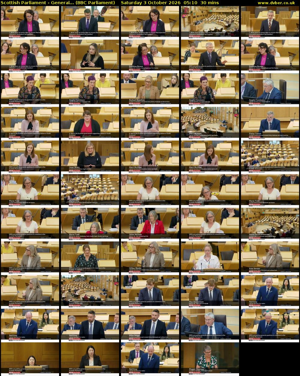 Scottish Parliament - General... (BBC Parliament) Saturday 3 October 2026 05:10 - 05:40