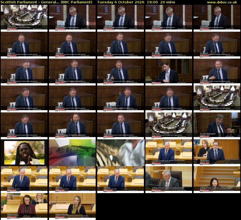 Scottish Parliament - General... (BBC Parliament) Tuesday 6 October 2026 19:00 - 19:20