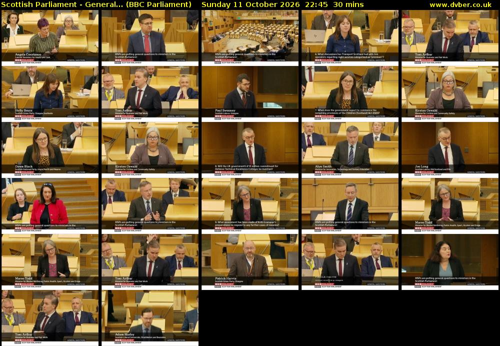 Scottish Parliament - General... (BBC Parliament) Sunday 11 October 2026 22:45 - 23:15