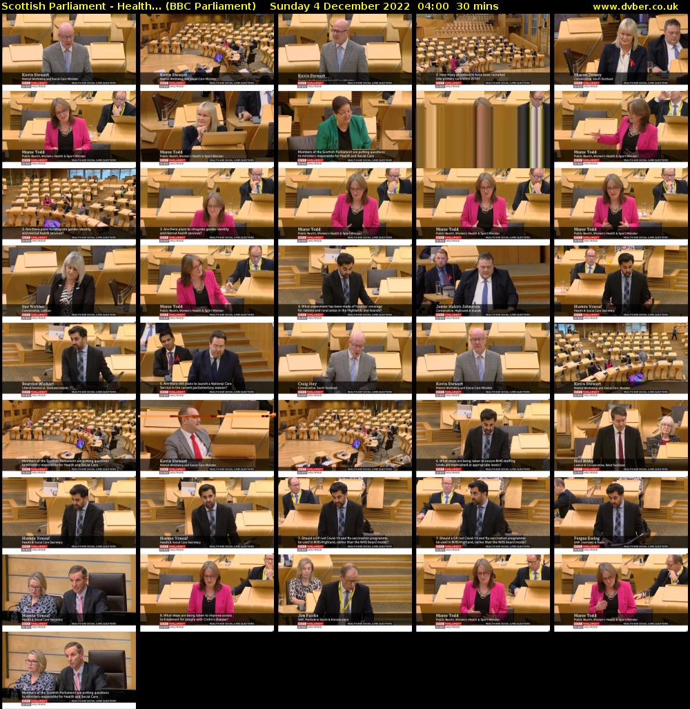 Scottish Parliament - Health... (BBC Parliament) Sunday 4 December 2022 04:00 - 04:30