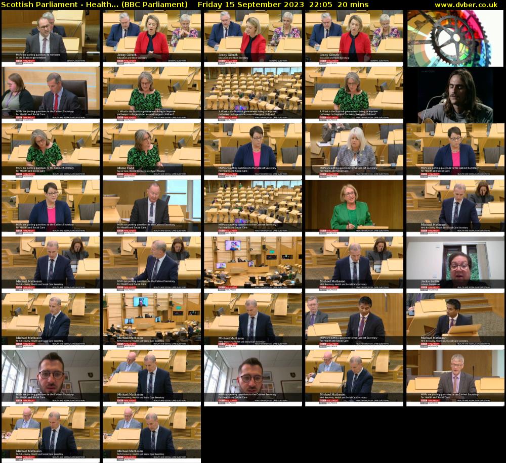 Scottish Parliament - Health... (BBC Parliament) Friday 15 September 2023 22:05 - 22:25