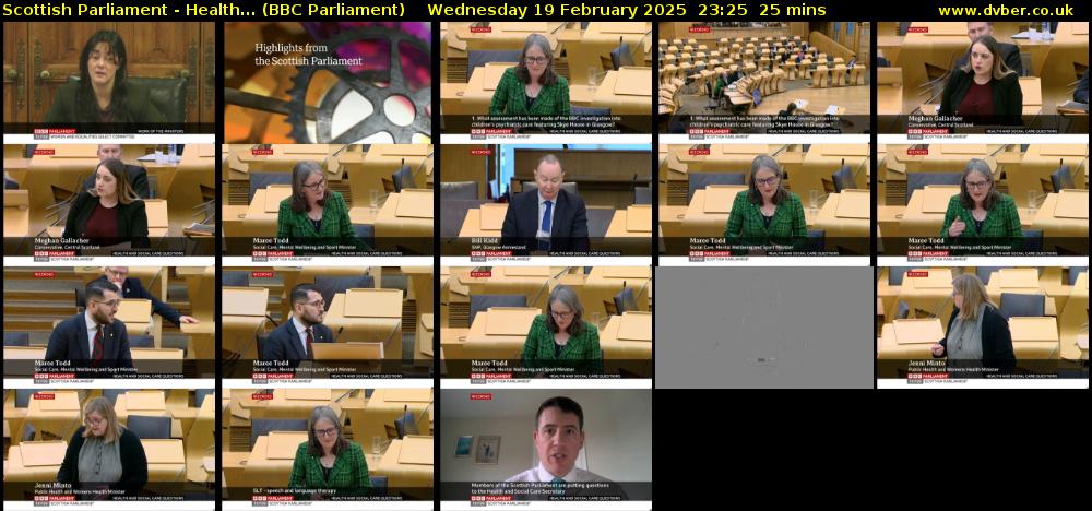 Scottish Parliament - Health... (BBC Parliament) Wednesday 19 February 2025 23:25 - 23:50